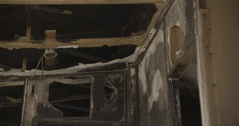 Home Ceiling and Walls Interior Burned Tilt Down Stock Footage 89941767