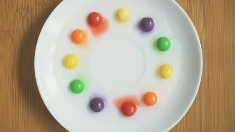 Home Chemistry. Dye from sweets dissolves in water. Vidéo 86480859