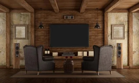 Home cinema in rustic style Stock Illustration