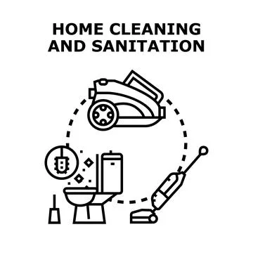 Home cleaning and sanitation process with domestic tools Stock Illustration