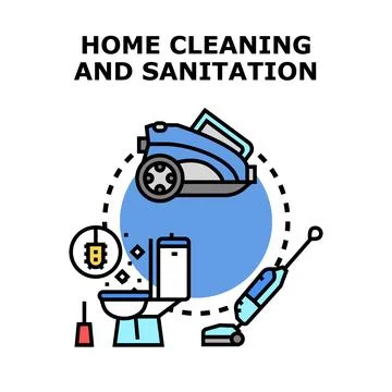 Home cleaning and sanitation process with domestic tools Stock Illustration