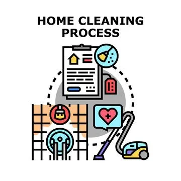 Home cleaning process vector illustrating service steps Stock Illustration