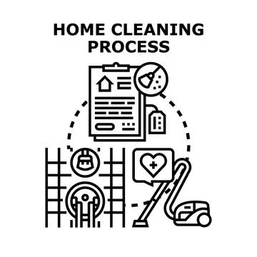 Home cleaning process vector illustrating service steps Stock Illustration