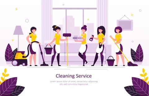 Home Cleaning Service Flat Vector Promo Banner Illustrazione stock