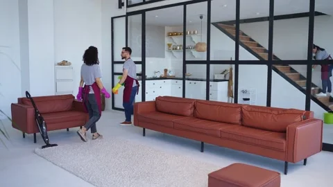Home cleaning services in modern house interior Stock Footage 279493579