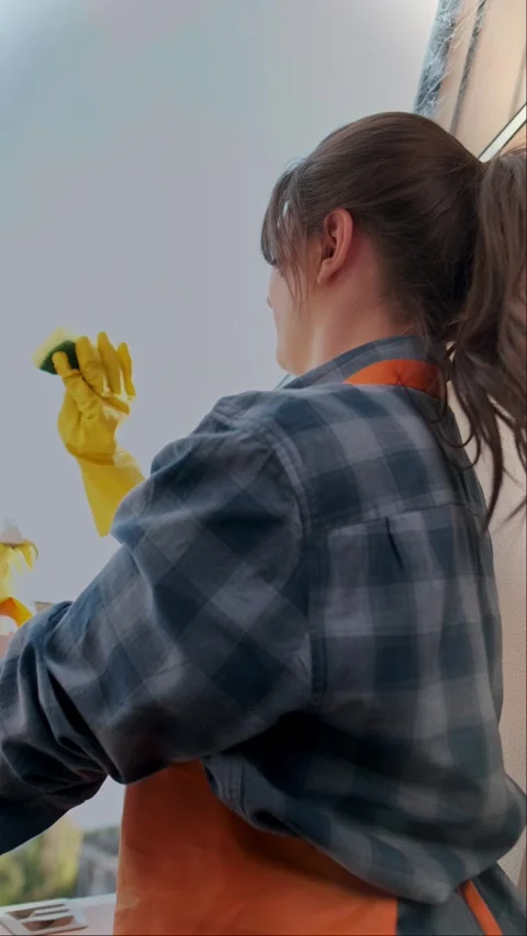 Home cleaning services using professional chemical and cleaning products, ensuri Stock Footage 301308012