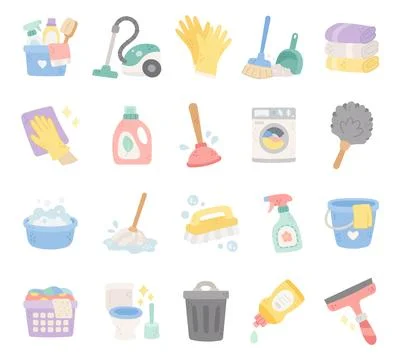 Home cleaning set featuring vacuum gloves Stock Illustration