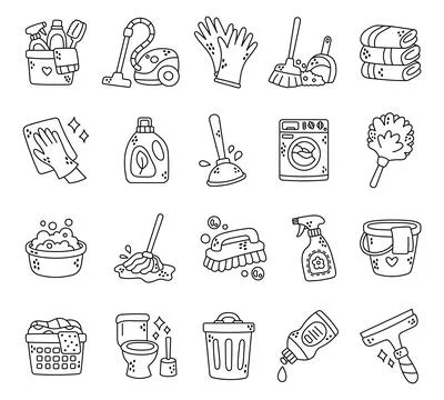 Home cleaning set featuring vacuum gloves Stock Illustration