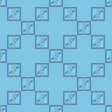Home Closed Window vector blue seamless pattern Ilustración de archivo