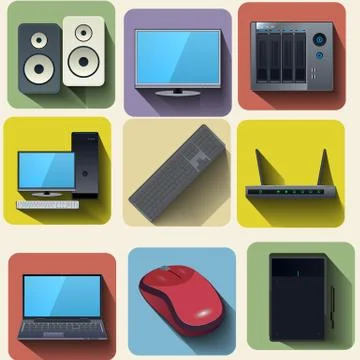 Home computer equipment set icons Stock Illustration