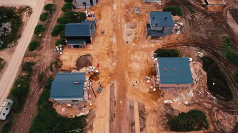 Home construction of ceramsite blocks. Suburb house construction, aerial viev. Stock-Footage 165346408
