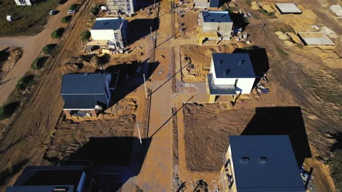 Home construction of ceramsite blocks. Suburb house construction, aerial viev. Video stock 167041128