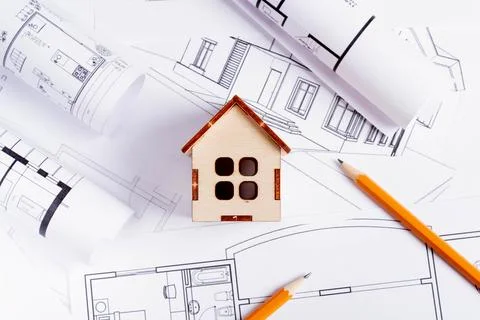 Home construction. Construction scheme. Work plan with dimensions and descr.. Stock Photos