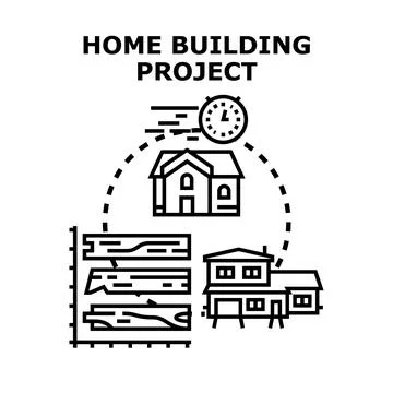 Home construction project planning and building materials concept Stock Illustration