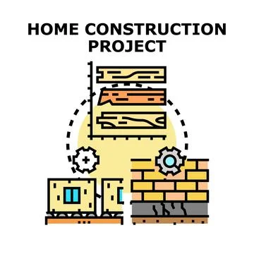 Home construction project planning and building process Stock Illustration