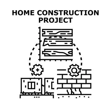 Home construction project planning and building process Stock Illustration