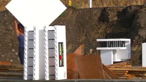 Home construction, Structural Insulated Panels, follow shot zoom out Stock Footage