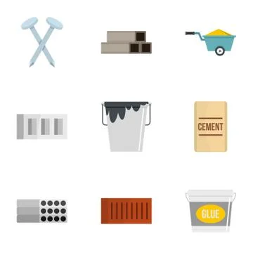 Home construction tool icon set, flat style Stock Illustration