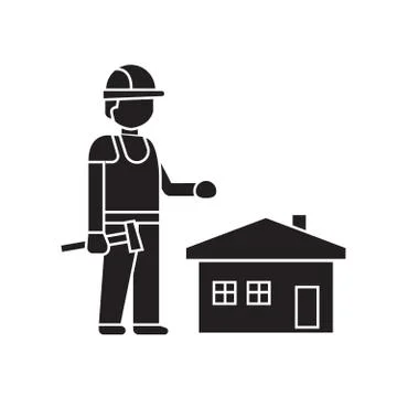 Home construction worker black vector concept icon. Home construction worker Stock Illustration