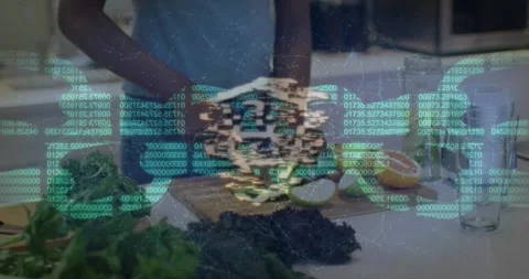 Home cook slicing cucumbers causing green code drifting padlock pulsing Stockbeeldmateriaal 320506468