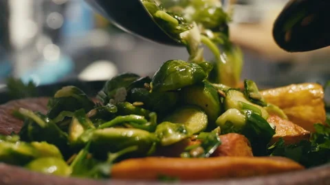 Home Cooking Close Up of Preparing Brussels Sprouts Food Video stock 130964234