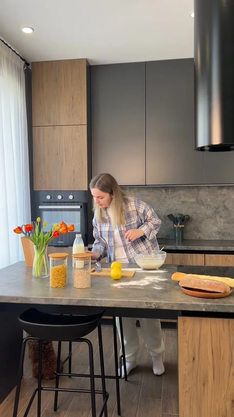 Home Cooking A Fun Guide to Making Different Types of Dough in a Modern Kitchen Stock Footage 311912612