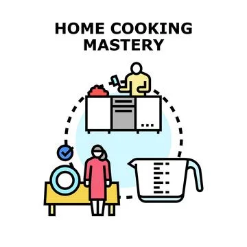 Home cooking mastery preparing and learning food Stock Illustration