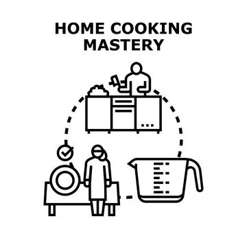 Home cooking mastery preparing and learning food Stock Illustration