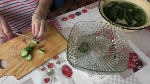 Home cooking process.  The chef makes a cucumber salad.  Healthy food concept Video stock 155196919