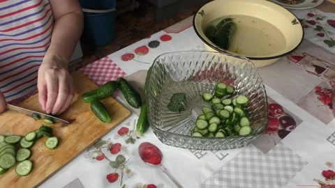 Home cooking process.  The chef makes a cucumber salad.  Healthy food concept Video stock 155197480