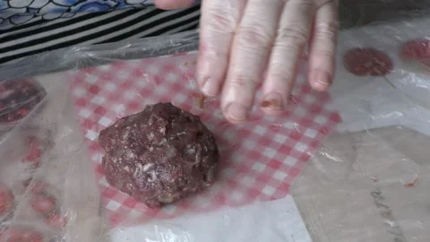 Home cooking process.  The chef makes stuffed deer cutlets. Stock Footage 155228158
