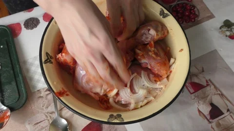 Home cooking process.  The chef prepares the chicken.  Healthy food concept. Stock Footage 155228392