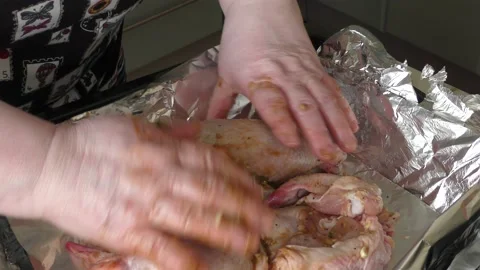 Home cooking process.  the chef prepares the chicken. Video stock 155447835