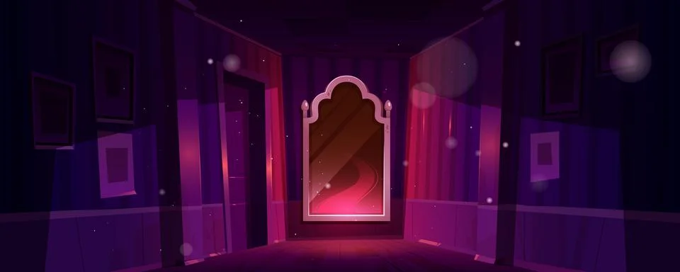 Home corridor interior with magic mirror at night Stock-Illustration