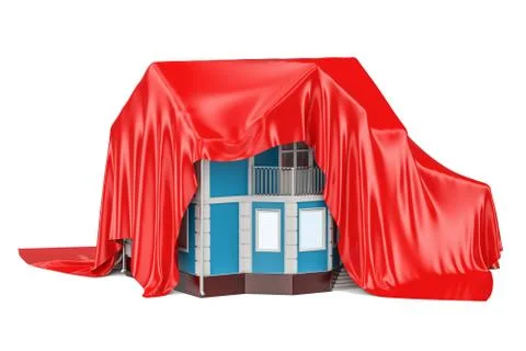 Home covered red fabric, presentation concept. 3D rendering Illustrazione stock