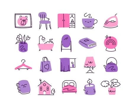 Home cozy icon set featuring furniture interior Illustrazione stock