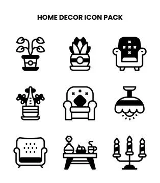 Home Decor DuoTone Bundle Icons Pack Stock Illustration