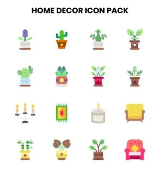 Home Decor Flat Design Icons Pack Stock Illustration
