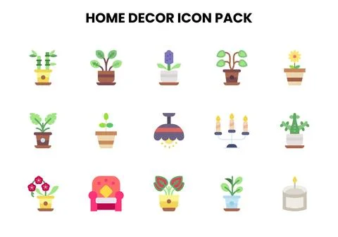 Home Decor Flat Design Icons Pack Stock Illustration