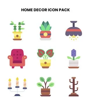 Home Decor Flat Vector Icons Pack Stock Illustration