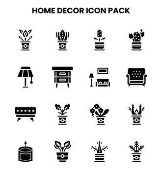 Home Decor Glyph Bundle Icons Pack Stock Illustration