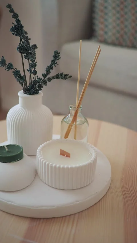 Home decor ideas with natural elements and calming scents Stock Footage 318049799