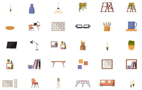 Home decor, isolated decoration elements set for apartment or office. Living Stock Illustration