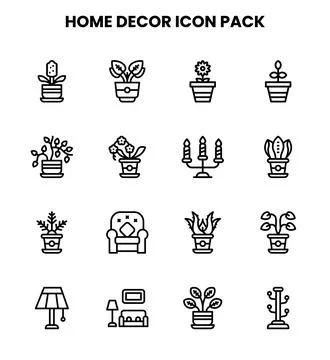 Home Decor Line Icons Pack Stock Illustration