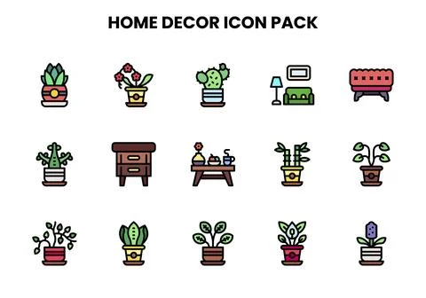 Home Decor Lineal Color Graphics Icons Pack Stock Illustration