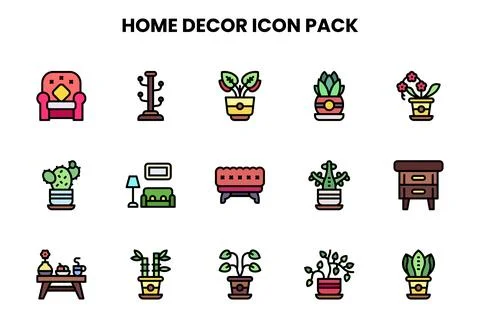 Home Decor Lineal Color Vector Icons Pack Stock Illustration