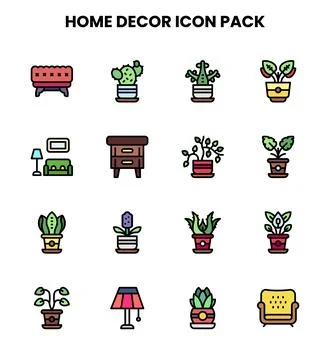 Home Decor Lineal Color Vector Icons Pack Stock Illustration