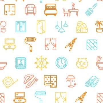 Home Decor Signs Seamless Pattern Background. Vector Illustrazione stock