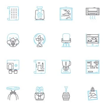 Home decor store linear icons set. Stylish, Contemporary, Chic, Eclectic, Cozy Stock Illustration