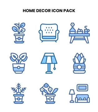 Home Decor Two Colour Scalable Icons Pack 库存插图